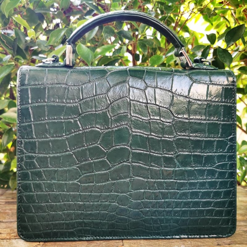 ダークグリーン クロコハンドバッグ