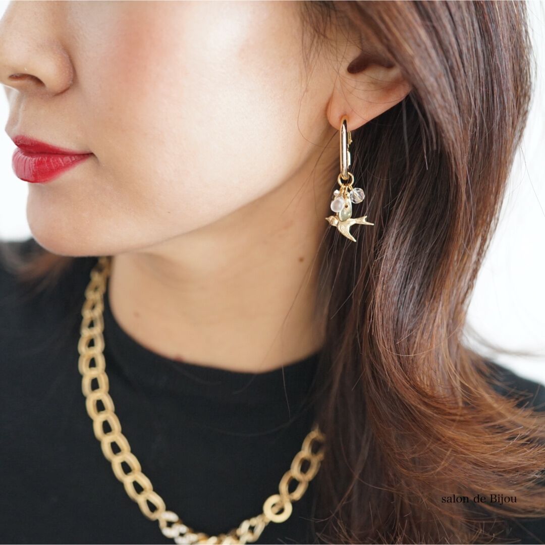 碌山 ツバメ つばめ ピアス パール ダイヤモンド 18k