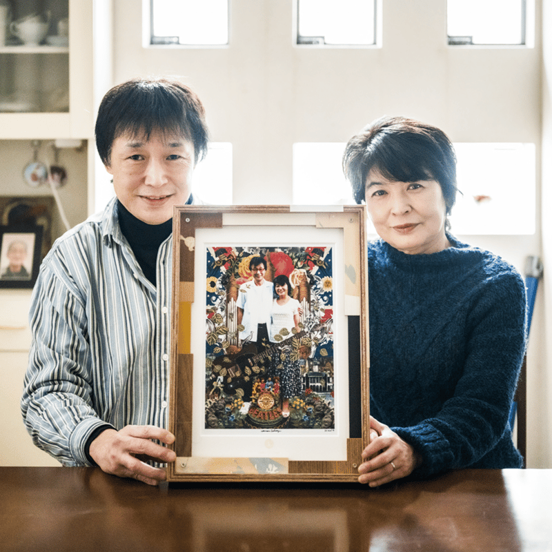 額装付きコラージュアート作品 コラージュアート 壁掛けインテリア 額縁付き ハンドメイドアート A4