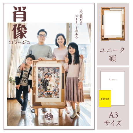 肖像コラージュ 【  A3サイズ／ユニーク額】（オーダー制）