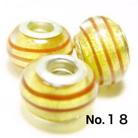 【黄系】Silver925 リム付き ビッグホール ガラスビーズ 10×15mm 穴4mm ランプワーク とんぼ玉風 1個