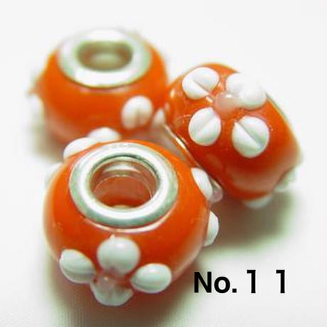 【赤系】Silver925 リム付き ビッグホール ガラスビーズ 9×13mm 穴4mm ランプワーク とんぼ玉風 1個