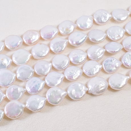 淡水パール　ホワイト　コイン　約12～13mm　【38cm】