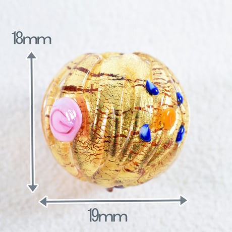 【ベネチアン】　ラウンド　ゴールドフォイル　花模様　約18ｍｍ
