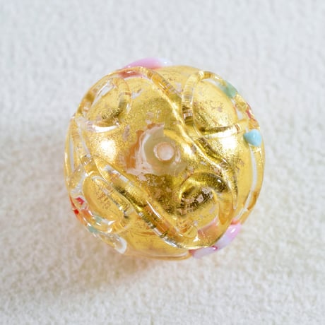 【ベネチアン】ラ・ペルラ　ラウンド　ゴールドフォイル　花模様　約17ｍｍ