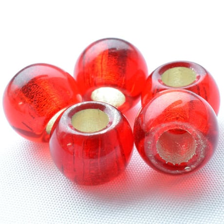【全10色】チェコ製 ガラスビーズ 12mm シルバーホイル 大穴ビーズ 10個