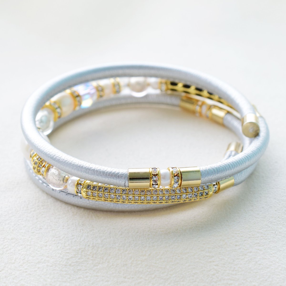 アコヤ本真珠×天然石 三連ブレスレット シルバー【1本】 | beads lot