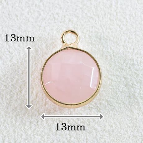 天然石チャーム　ローズクォーツ(小)　ラウンドフラット　13mm【1個】