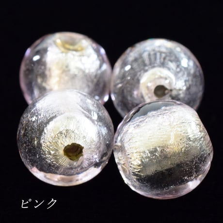 【ベネチアン】ラウンド　約10mm　ピンク　シルバーフォイル