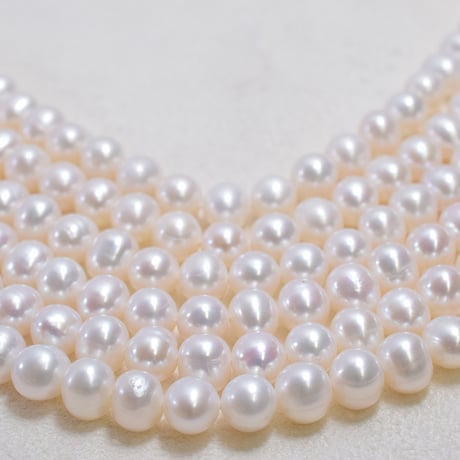 淡水パール　ホワイト　丸エッグ　6×7mm　【39cm】
