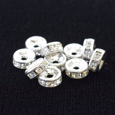 ステンレス製 ラインストーンロンデル 6mm 10個 | シルバー 平型 | 金属アレルギー対応 錆びにくく変色しにくい ハンドメイド アクセサリーパーツ
