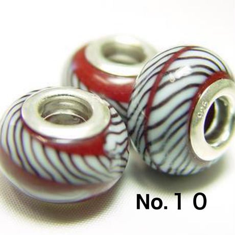 【赤系】Silver925 リム付き ビッグホール ガラスビーズ 9×13mm 穴4mm ランプワーク とんぼ玉風 1個