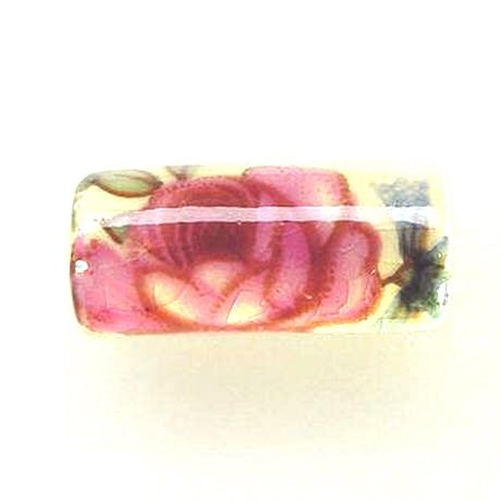 【全２色】陶ビーズ・筒・花柄5×15mm 10個