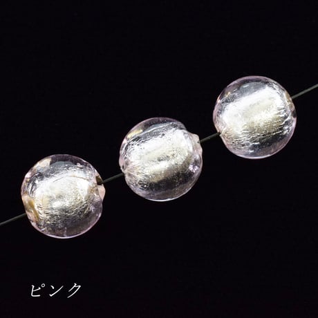 【ベネチアン】ラウンド　約10mm　ピンク　シルバーフォイル