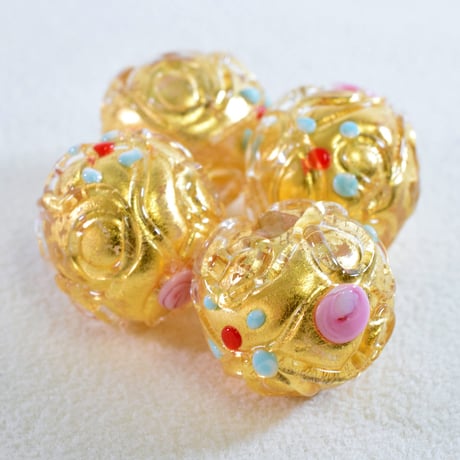 【ベネチアン】ラ・ペルラ　ラウンド　ゴールドフォイル　花模様　約17ｍｍ