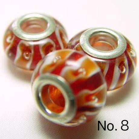 【赤系】Silver925 リム付き ビッグホール ガラスビーズ 9×13mm 穴4mm ランプワーク とんぼ玉風 1個