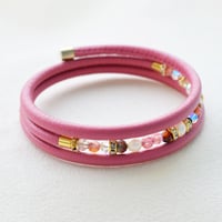 アコヤ本真珠×天然石　三連ブレスレット　ピンク【１本】