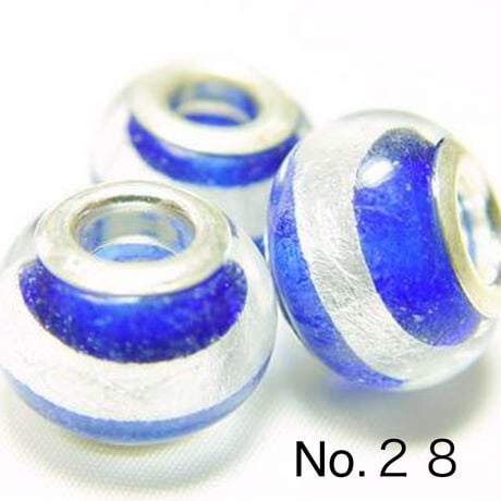 【青系】Silver925 リム付き ビッグホール ガラスビーズ 9×13mm 穴4mm ランプワーク とんぼ玉風 1個
