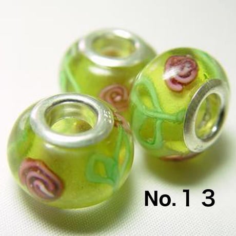 【黄系】Silver925 リム付き ビッグホール ガラスビーズ 10×15mm 穴4mm ランプワーク とんぼ玉風 1個