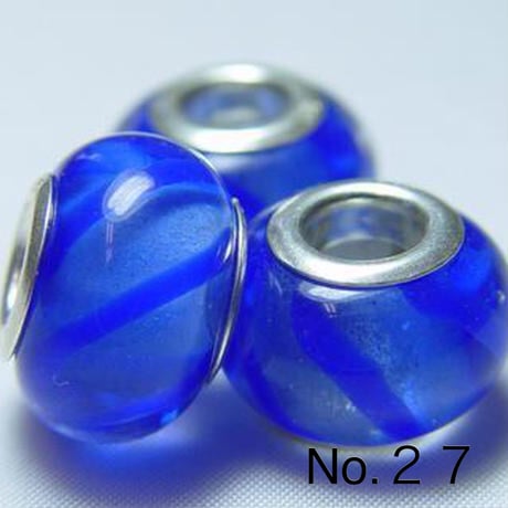 【青系】Silver925 リム付き ビッグホール ガラスビーズ 9×13mm 穴4mm ランプワーク とんぼ玉風 1個