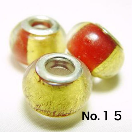 【黄系】Silver925 リム付き ビッグホール ガラスビーズ 10×15mm 穴4mm ランプワーク とんぼ玉風 1個