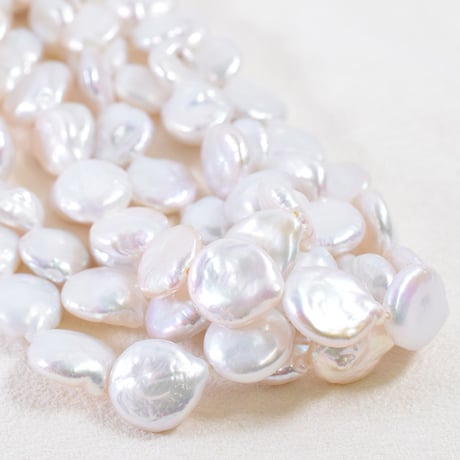 淡水パール　ホワイト　コイン　約12～13mm　【38cm】