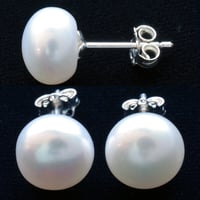 【シルバー925】ピアス　淡水パール  ホワイトボタン 9.5～10mm【3ペア】
