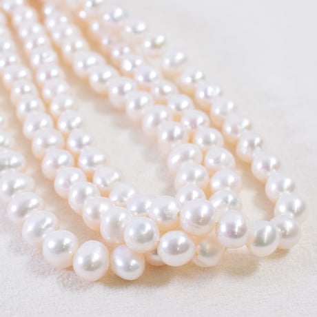 淡水パール　ホワイト　丸エッグ　6～7mm　【37cm】