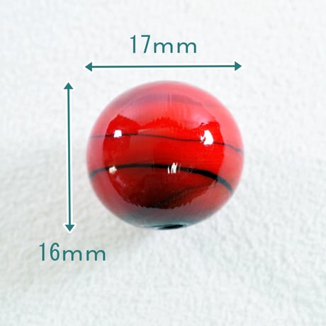 【ベネチアン】　ラウンド　 レッド　プレーン　/　渦巻き 　約16mm