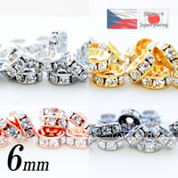 チェコ製 高品質 ラインストーンロンデル 6mm 10個 | アクセサリーパーツ・ビーズ | 国内メッキ加工 | ロジウム ゴールド ピンクゴールド ブラック