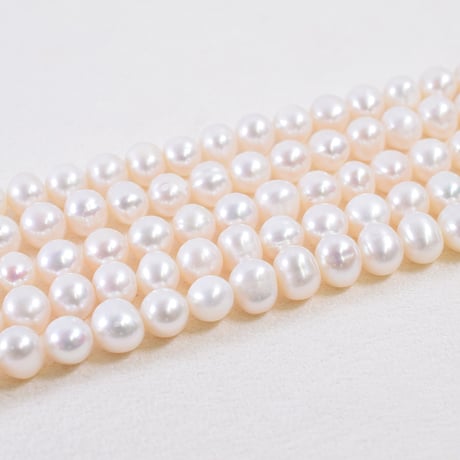 淡水パール　ホワイト　丸エッグ　6～7mm　【37cm】