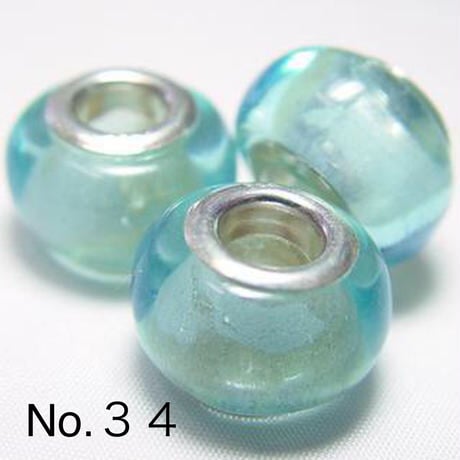 【青系】Silver925 リム付き ビッグホール ガラスビーズ 9×13mm 穴4mm ランプワーク とんぼ玉風 1個