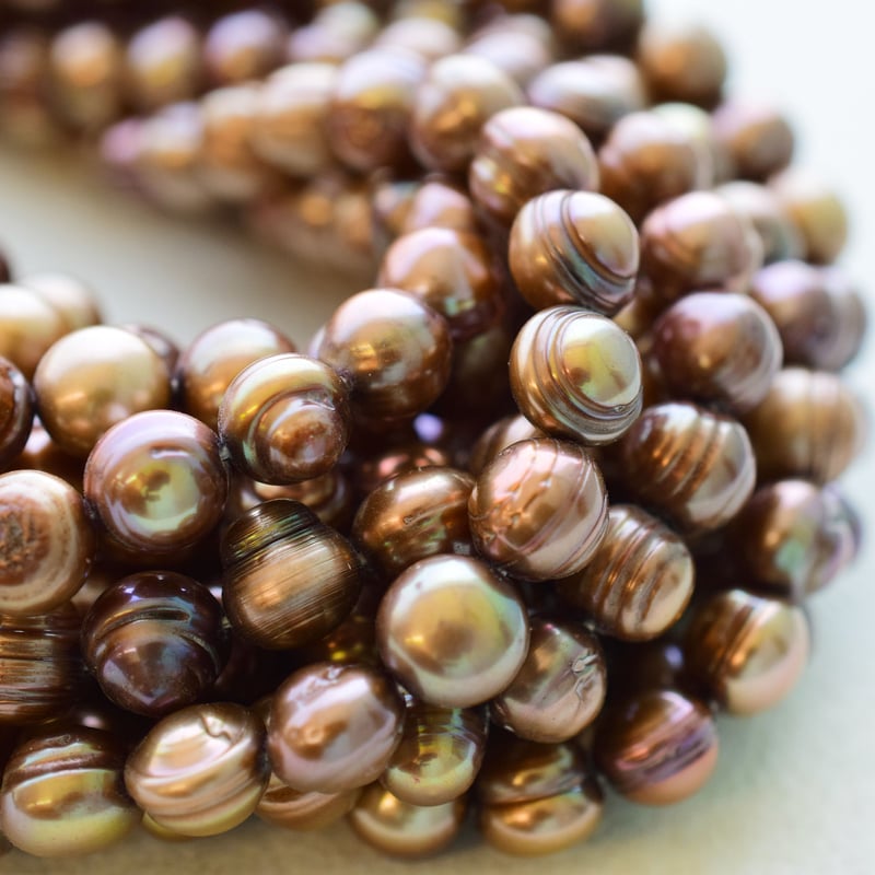 淡水パール ブラウンゴールド タテサークル 6mm | beads lot