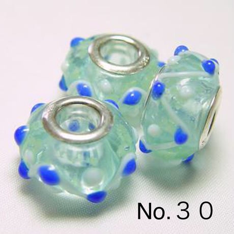 【青系】Silver925 リム付き ビッグホール ガラスビーズ 9×13mm 穴4mm ランプワーク とんぼ玉風 1個