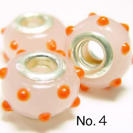 【赤系】Silver925 リム付き ビッグホール ガラスビーズ 9×13mm 穴4mm ランプワーク とんぼ玉風 1個