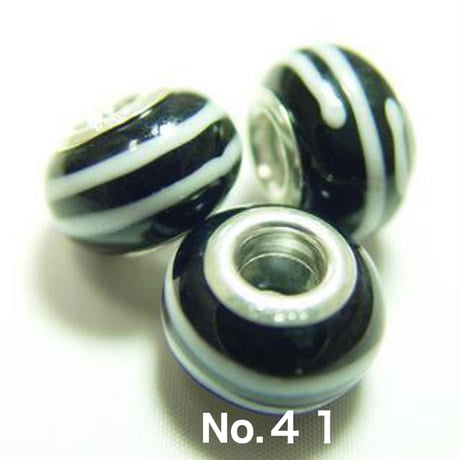【緑系】Silver925 リム付き ビッグホール ガラスビーズ 8×12mm 穴4mm ランプワーク とんぼ玉風 1個