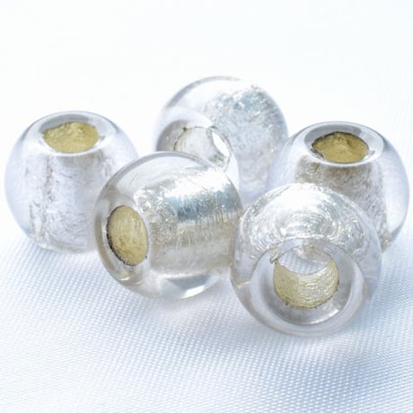 【全10色】チェコ製 ガラスビーズ 12mm シルバーホイル 大穴ビーズ 10個