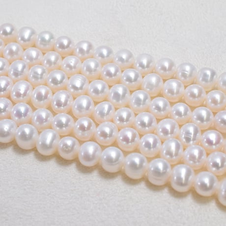 淡水パール　ホワイト　丸エッグ　6×7mm　【39cm】