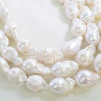淡水パール ホワイト バロック 約17～22mm 【40cm】