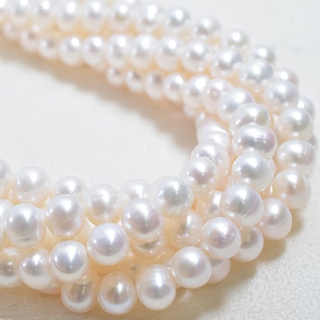 淡水パール　ホワイト　丸エッグ　6×7mm　【39cm】