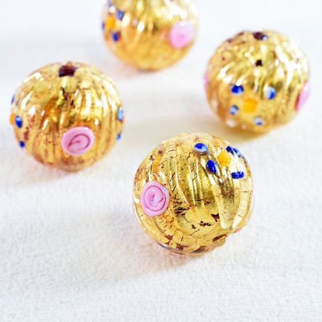 【ベネチアン】　ラウンド　ゴールドフォイル　花模様　約18ｍｍ
