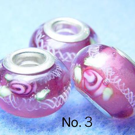 【赤系】Silver925 リム付き ビッグホール ガラスビーズ 9×13mm 穴4mm ランプワーク とんぼ玉風 1個
