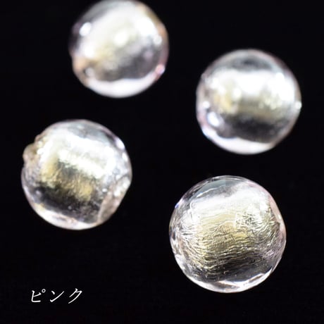 【ベネチアン】ラウンド　約10mm　ピンク　シルバーフォイル