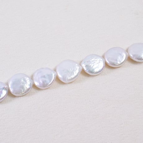 淡水パール　ホワイト　コイン　約12～13mm　【38cm】