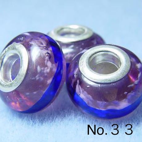 【青系】Silver925 リム付き ビッグホール ガラスビーズ 9×13mm 穴4mm ランプワーク とんぼ玉風 1個