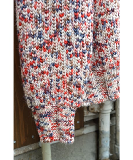print dye yarn crewneck Pullover / Red x Sax