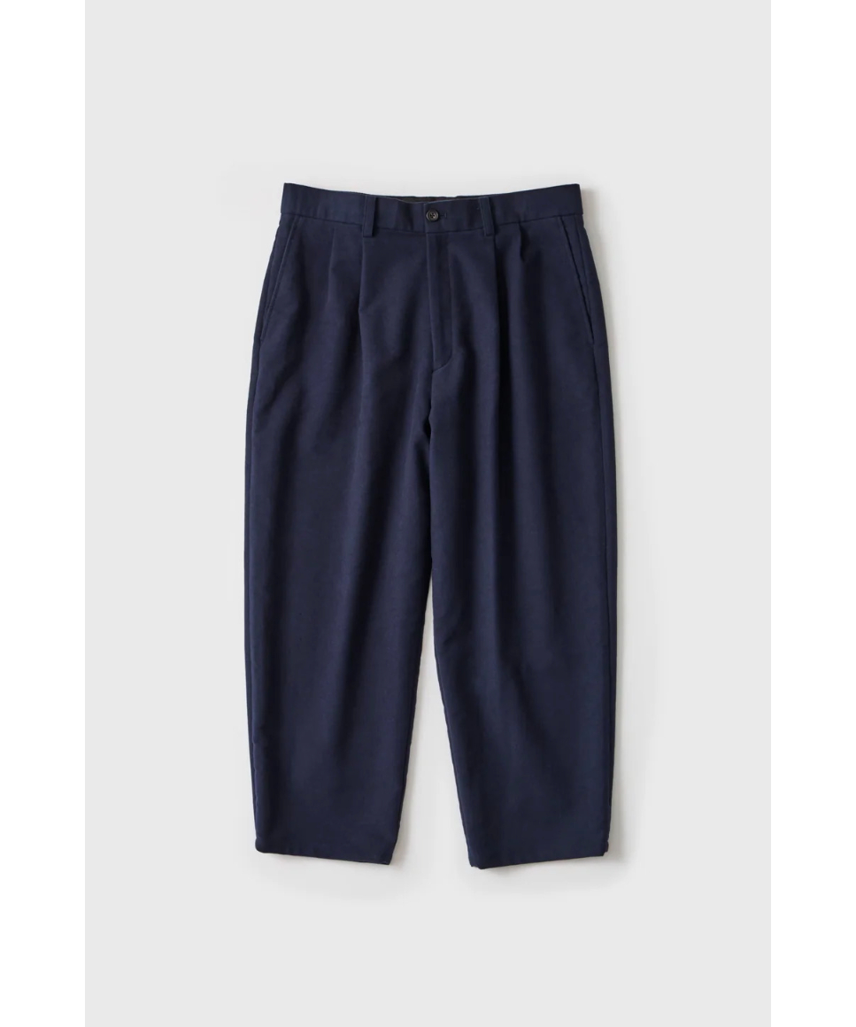 BRITISH MOLESKIN 2 TUCK WIDE PANTS / NAVY | CLO