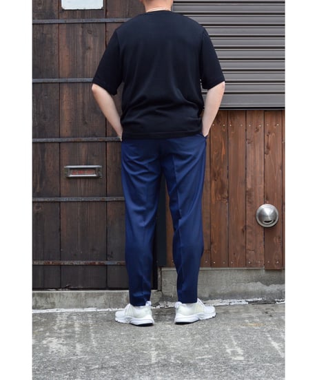 ORGANIC WOOL TROPICAL PEGTOP TROUSERS /  NAVY