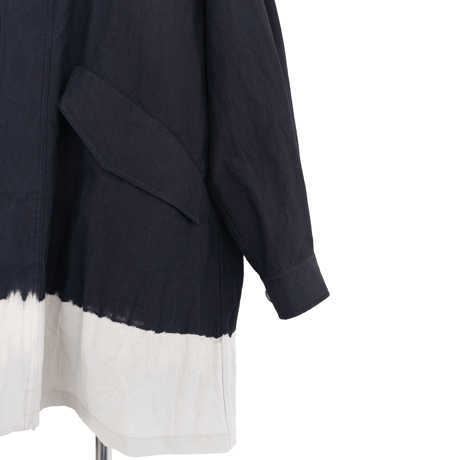 suzusan Cotton Nylon Hooded Long Coat Black / Light Grey