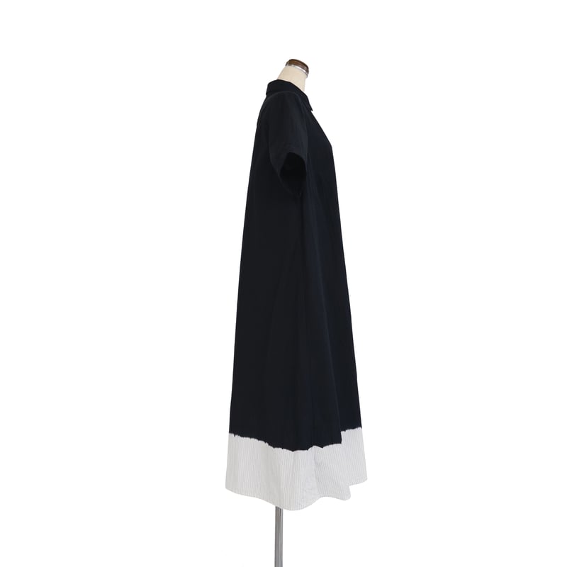 suzusan Cotton Pin Stripe Half Sleeve Dress Bla